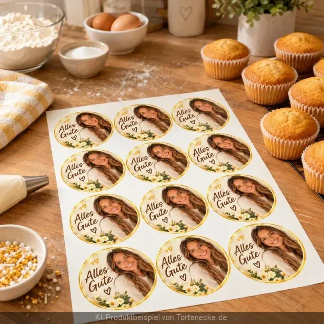 Preview: Essbare Muffinaufleger aus Fondant im Set zum Selbstgestalten mit Foto und Text für Muffins und Cupcakes